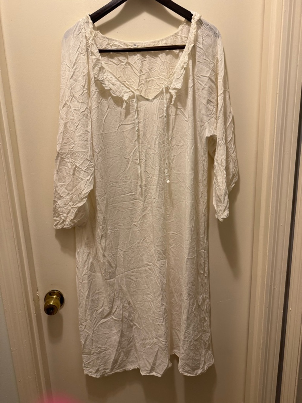 Long Sleeve White Sleep Gown With Tie Neck